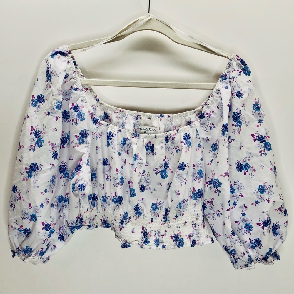 LoveShackFancy White and Blue Floral Crop Top